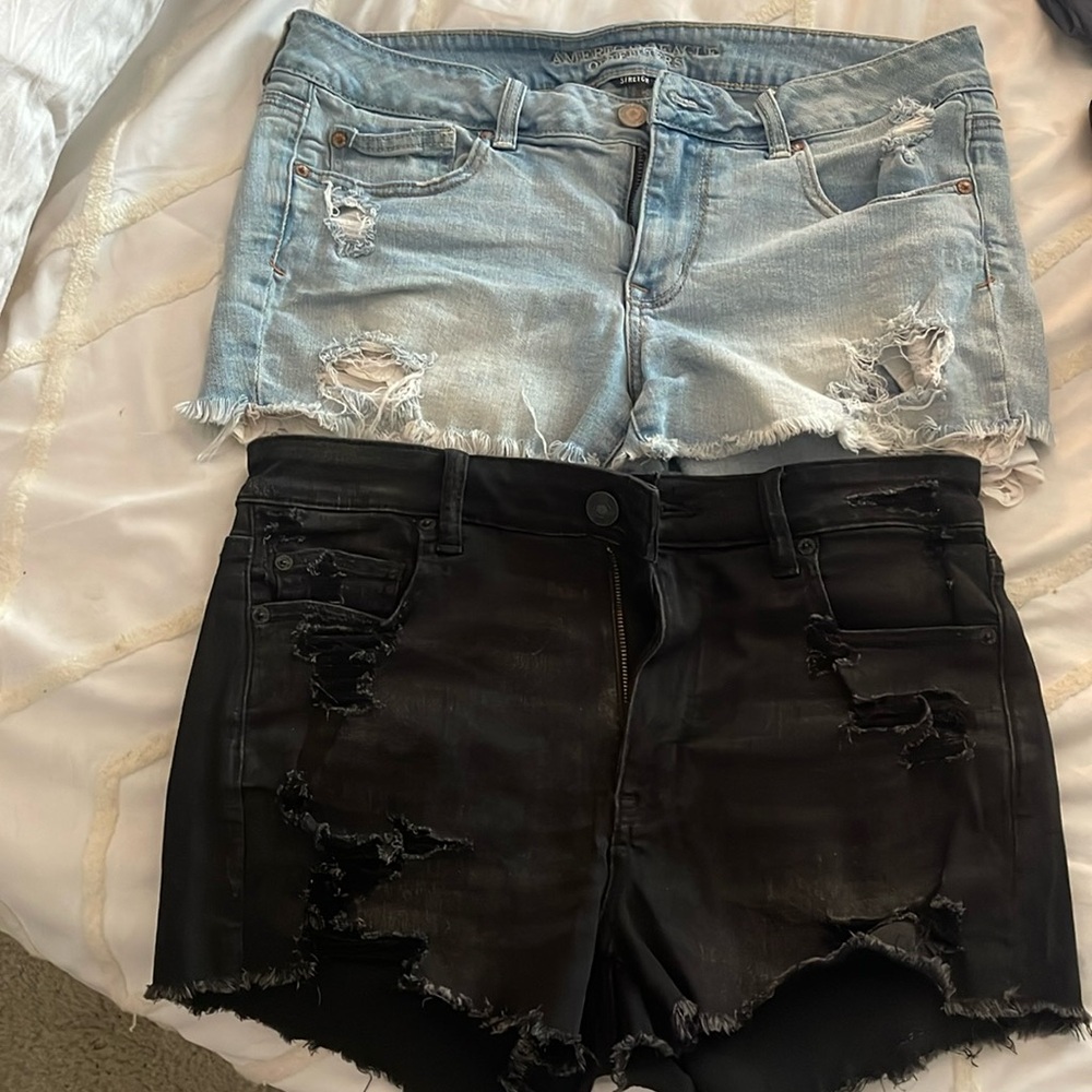 Distressed Denim and Black Shorts Set